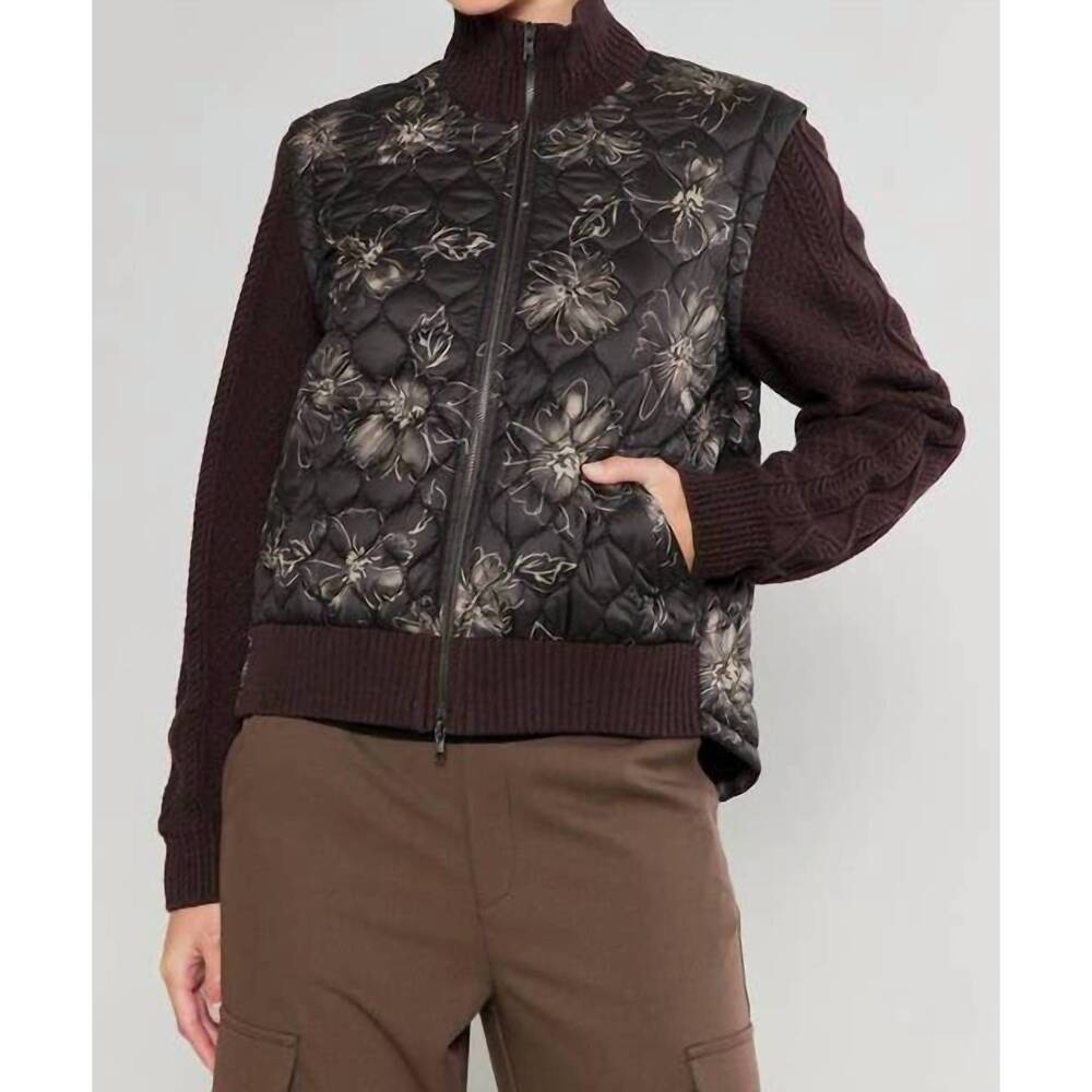NEW CURRENT AIR floral quilted sweater mixed media jacket in black floral